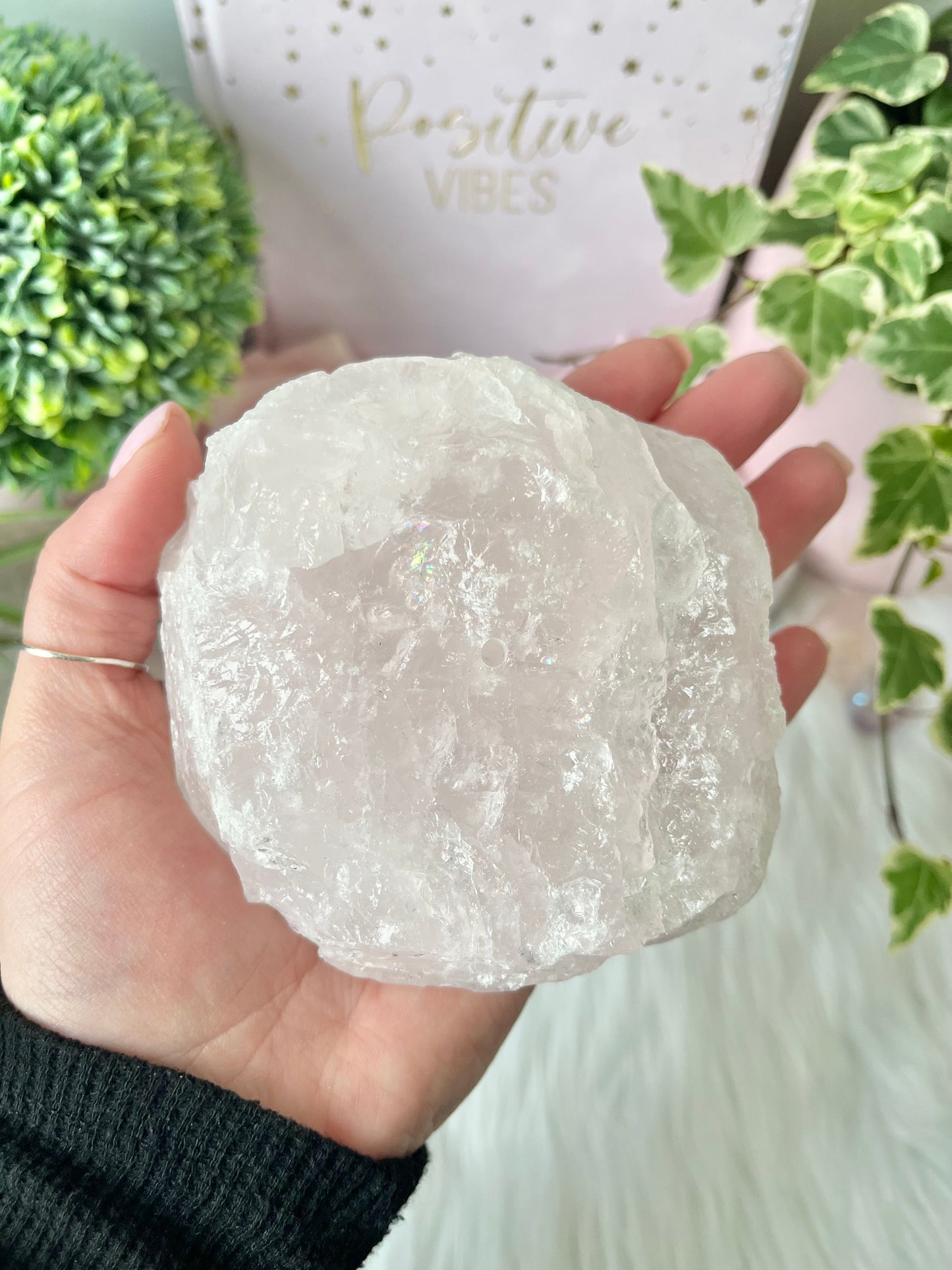 Rose Quartz Incense Holder with rainbow