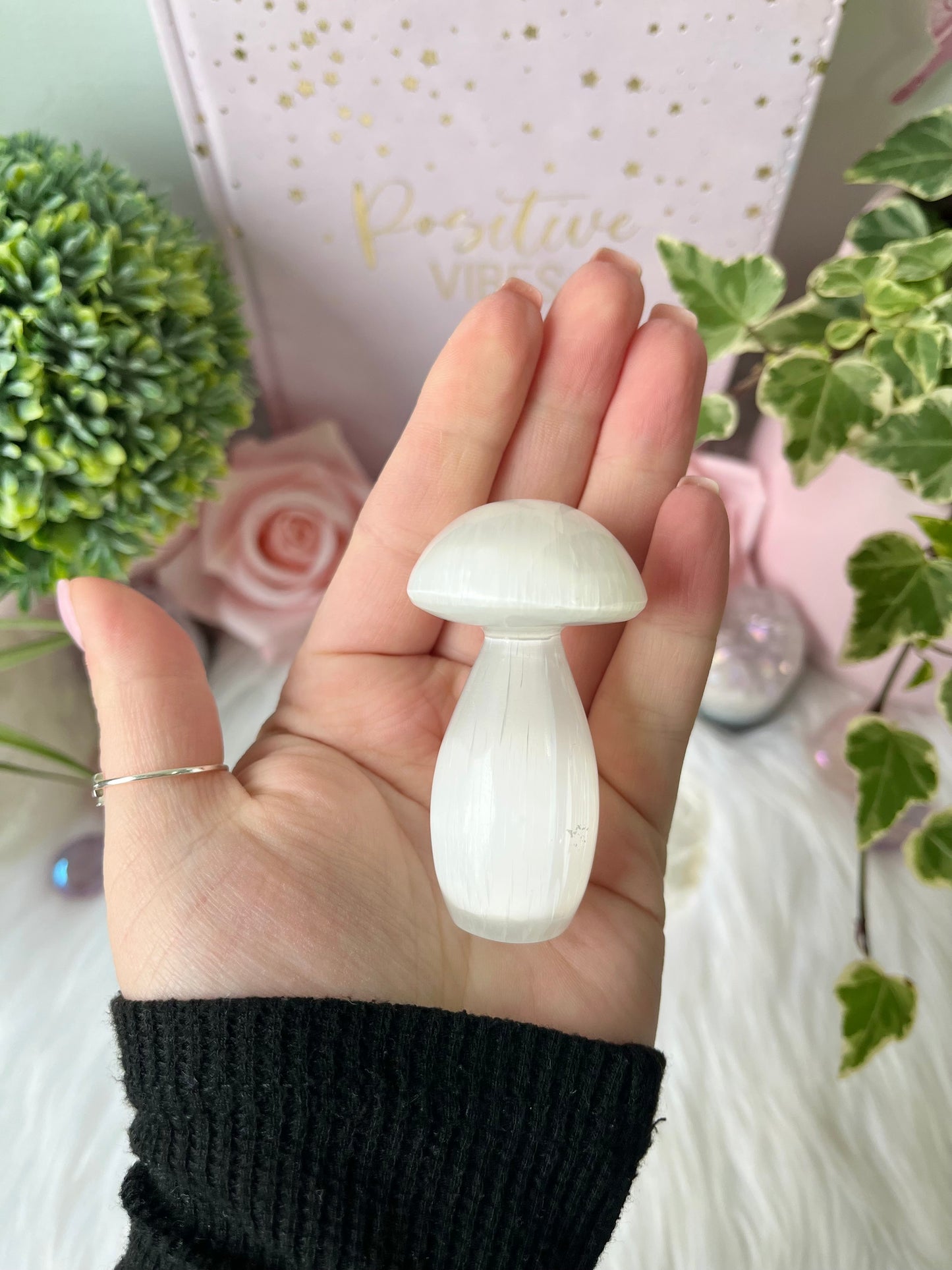 Medium sized selenite mushroom carving