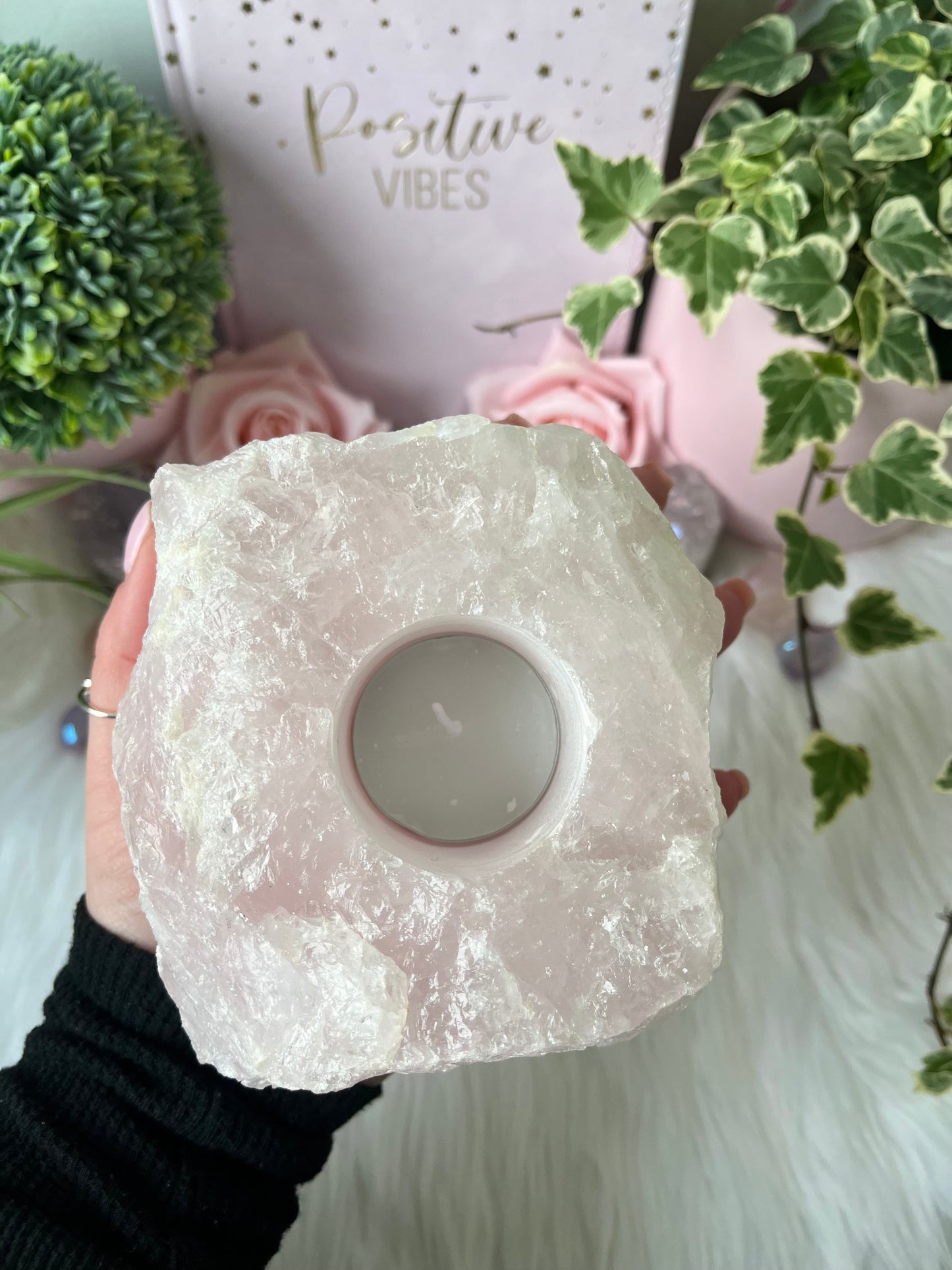 Rose Quartz T Light Holder A