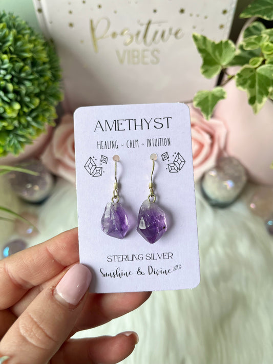Sterling Silver Raw Amethyst Earrings