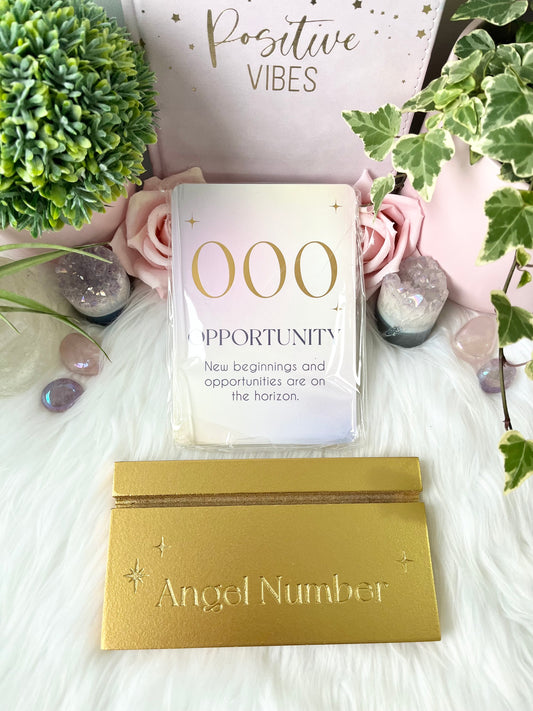 Angel Number Affirmation Cards with wooden gold stand