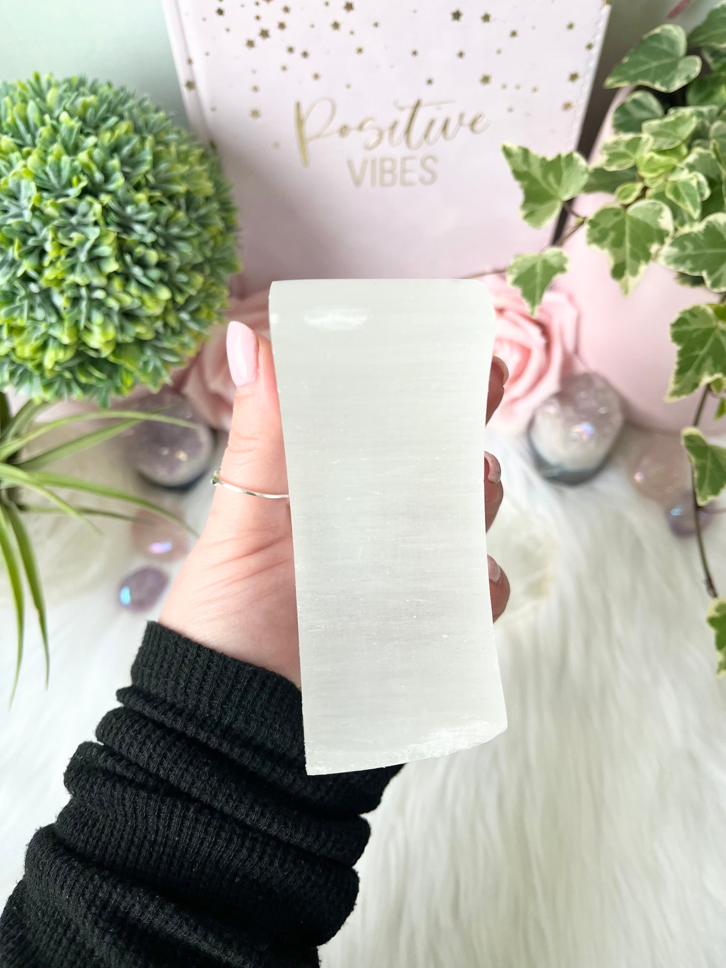 Selenite Moon T Light Holder