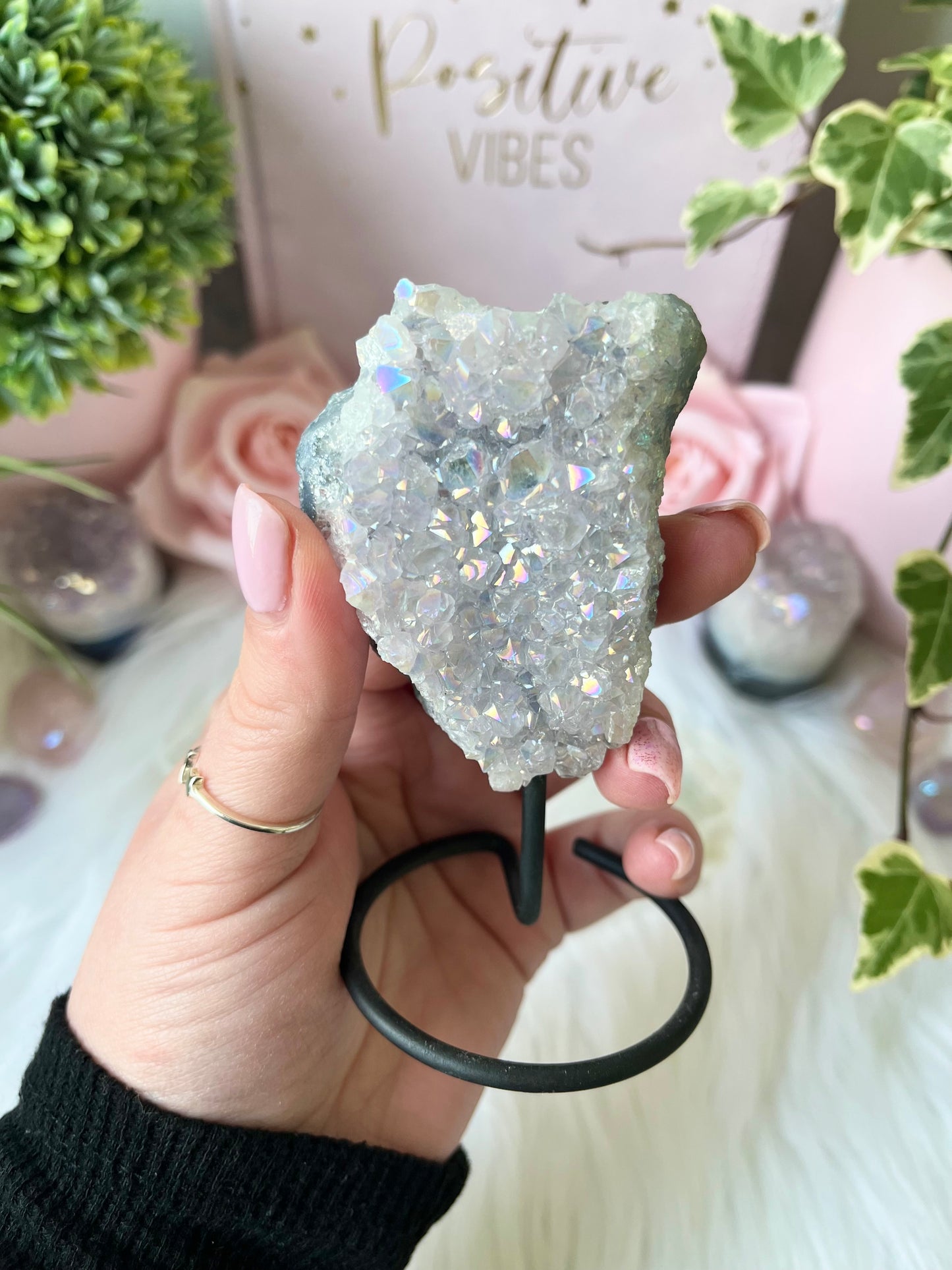 Amethyst Aura Cluster on stand