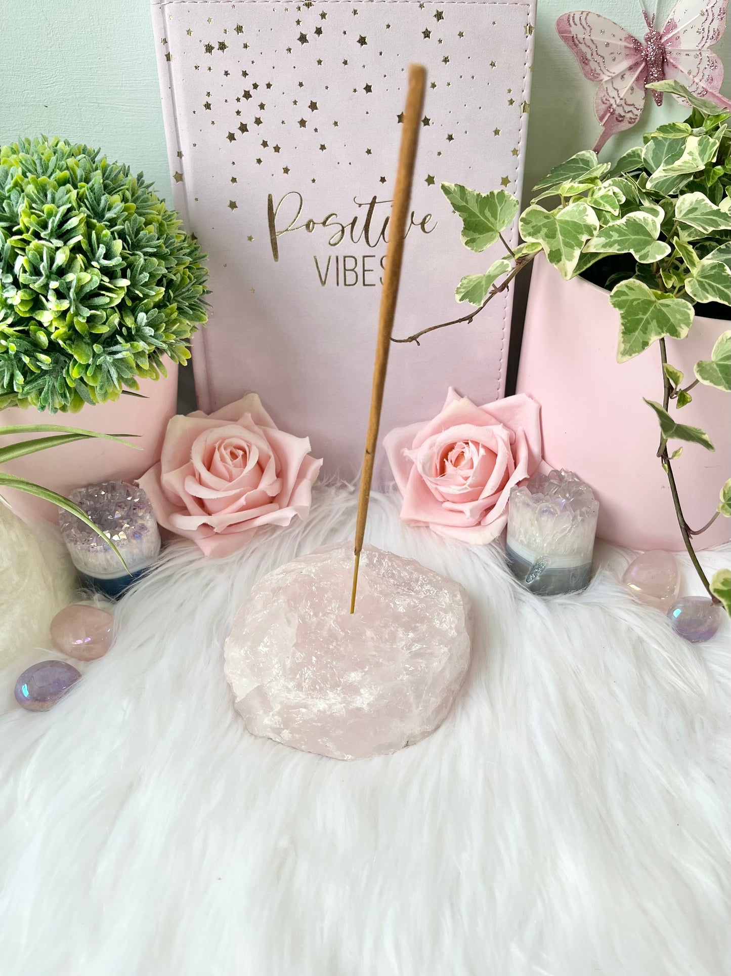 Raw Rose Quartz Incense Holder