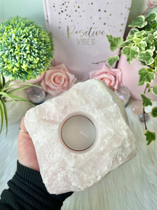 Raw Rose Quartz T Light Holder