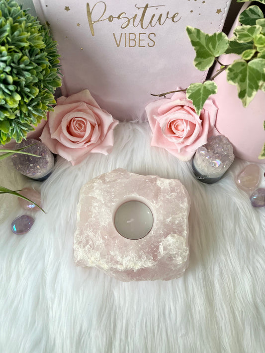 Raw Rose Quartz T Light holder