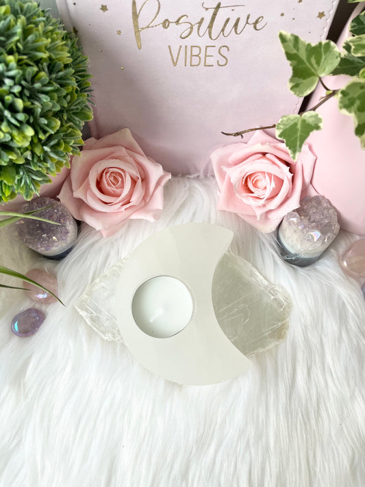 Selenite Moon T Light Holder