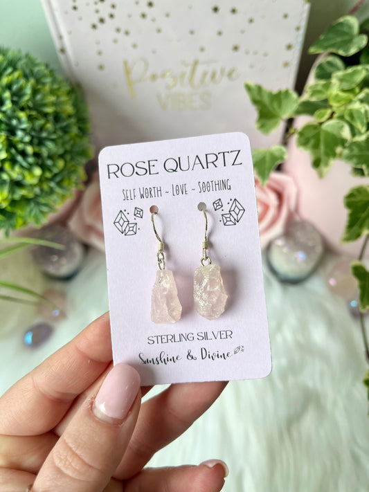 Sterling Silver Raw Rose Quartz Earrings