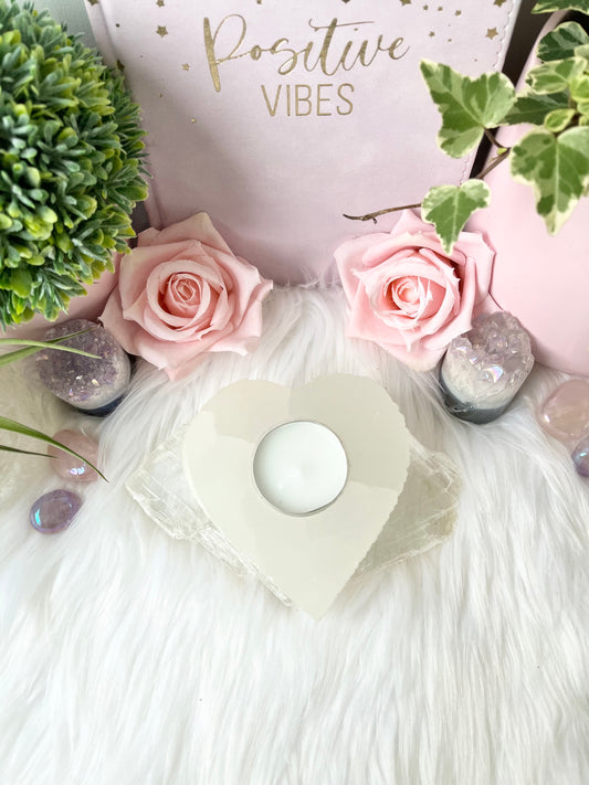 Selenite Heart T Light Holder