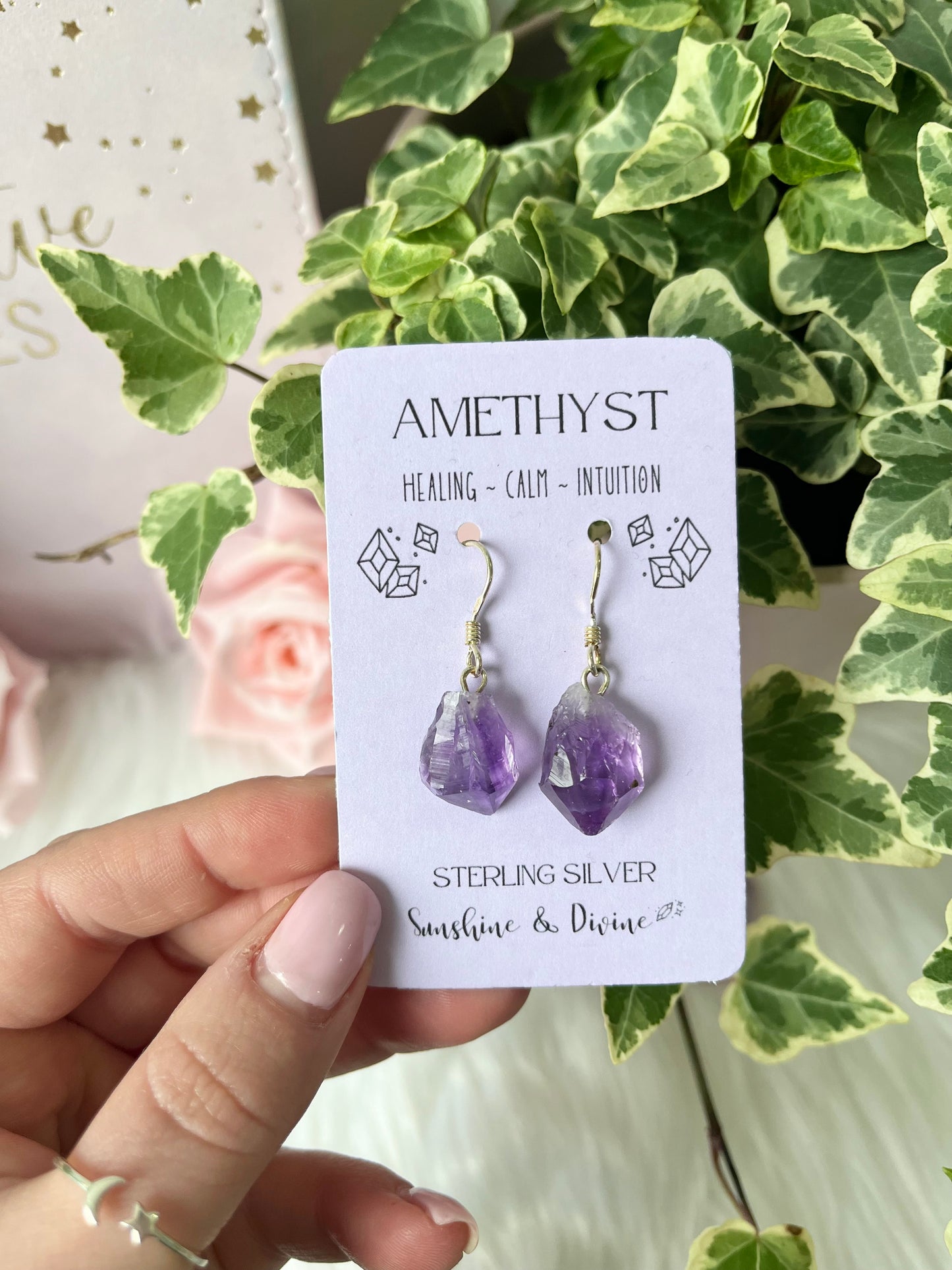 Sterling Silver Raw Amethyst Earrings