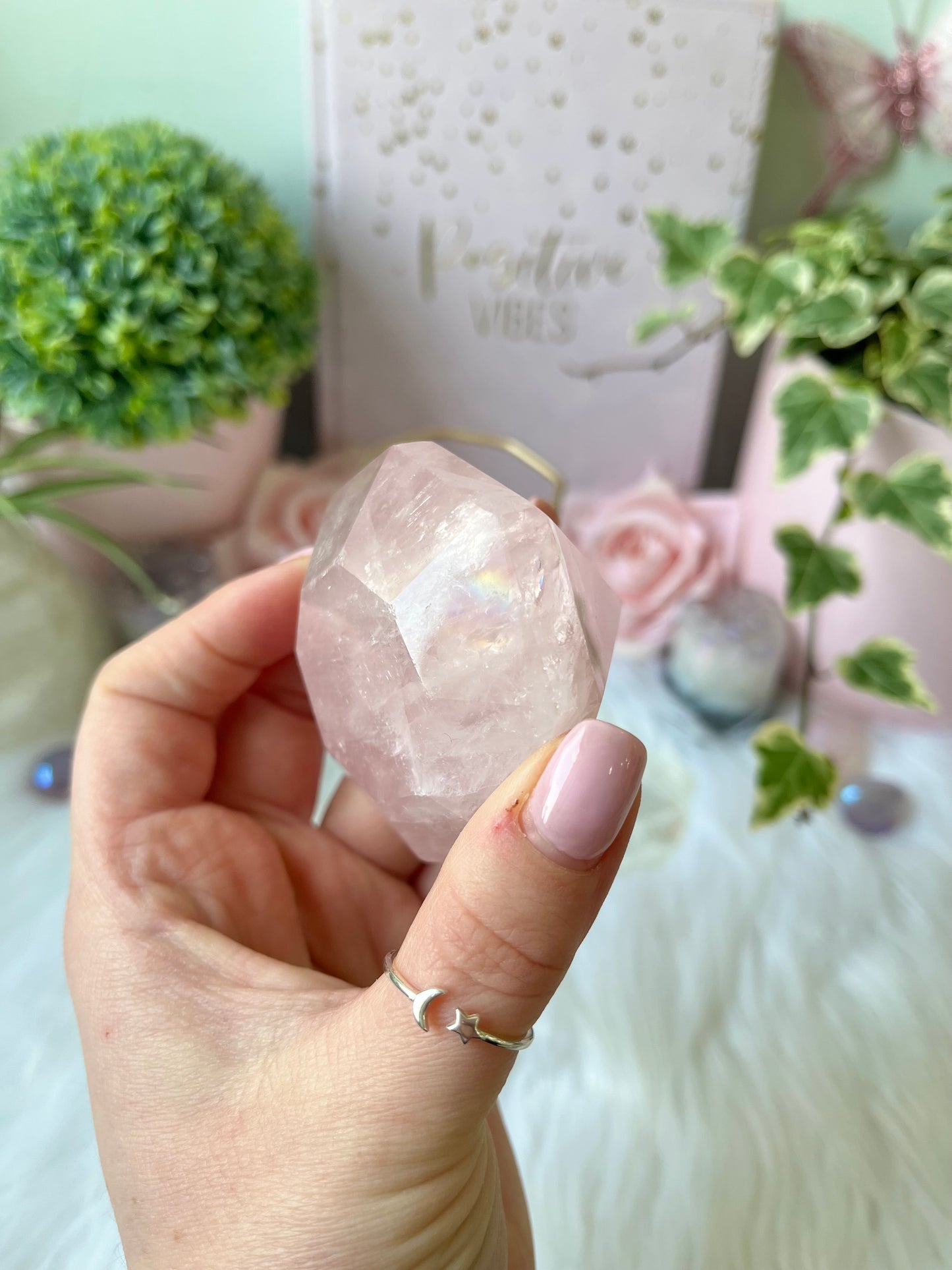 Rose Quartz Diamond 3D with rainbow