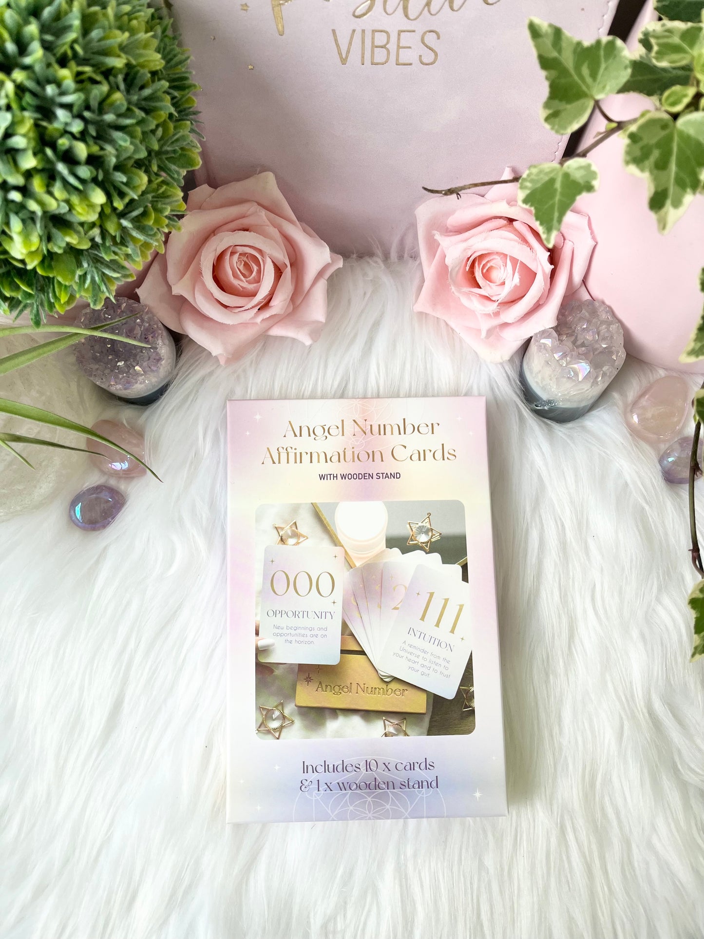 Angel Number Affirmation Cards with wooden gold stand