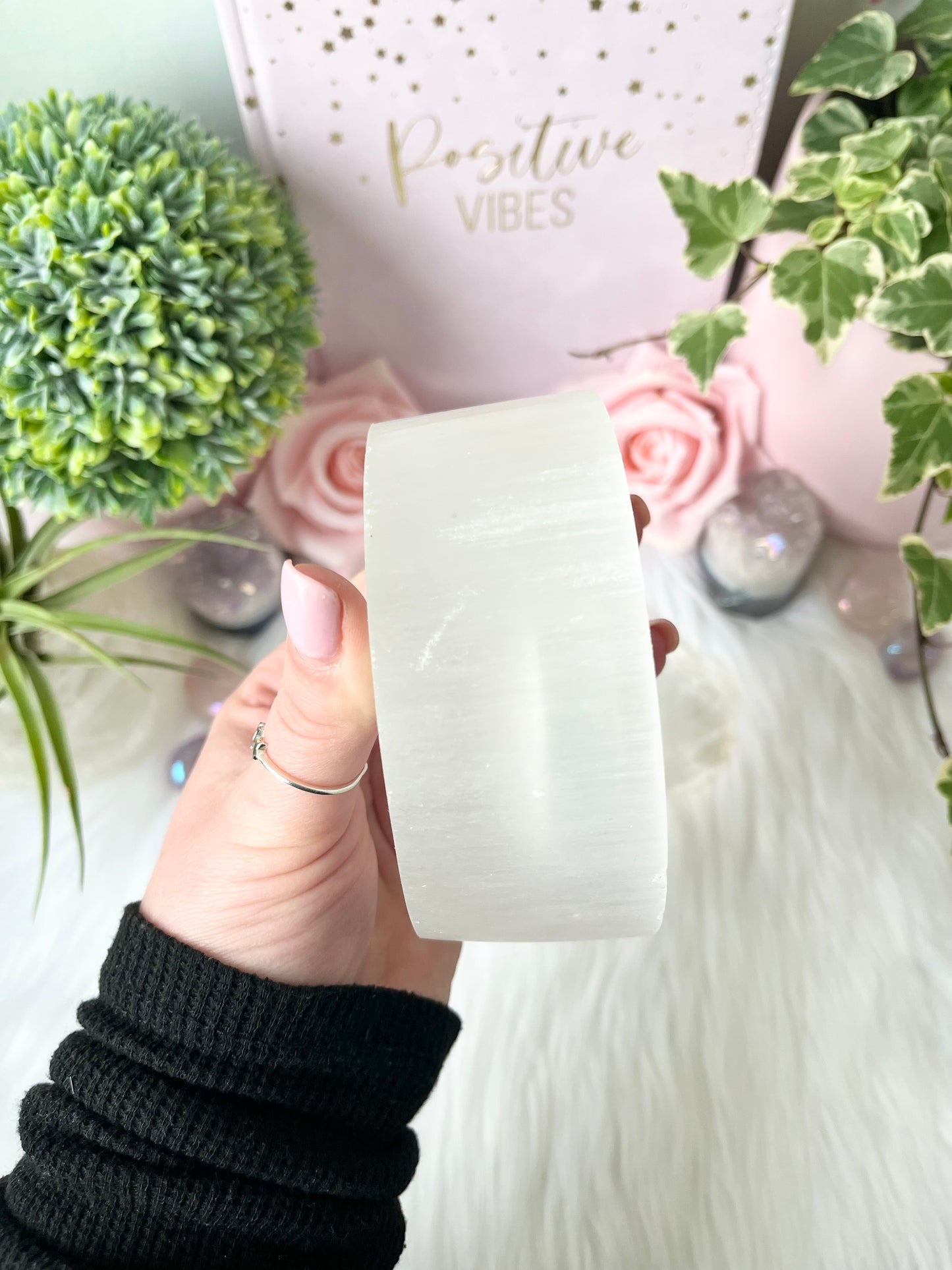 Selenite Moon T Light Holder