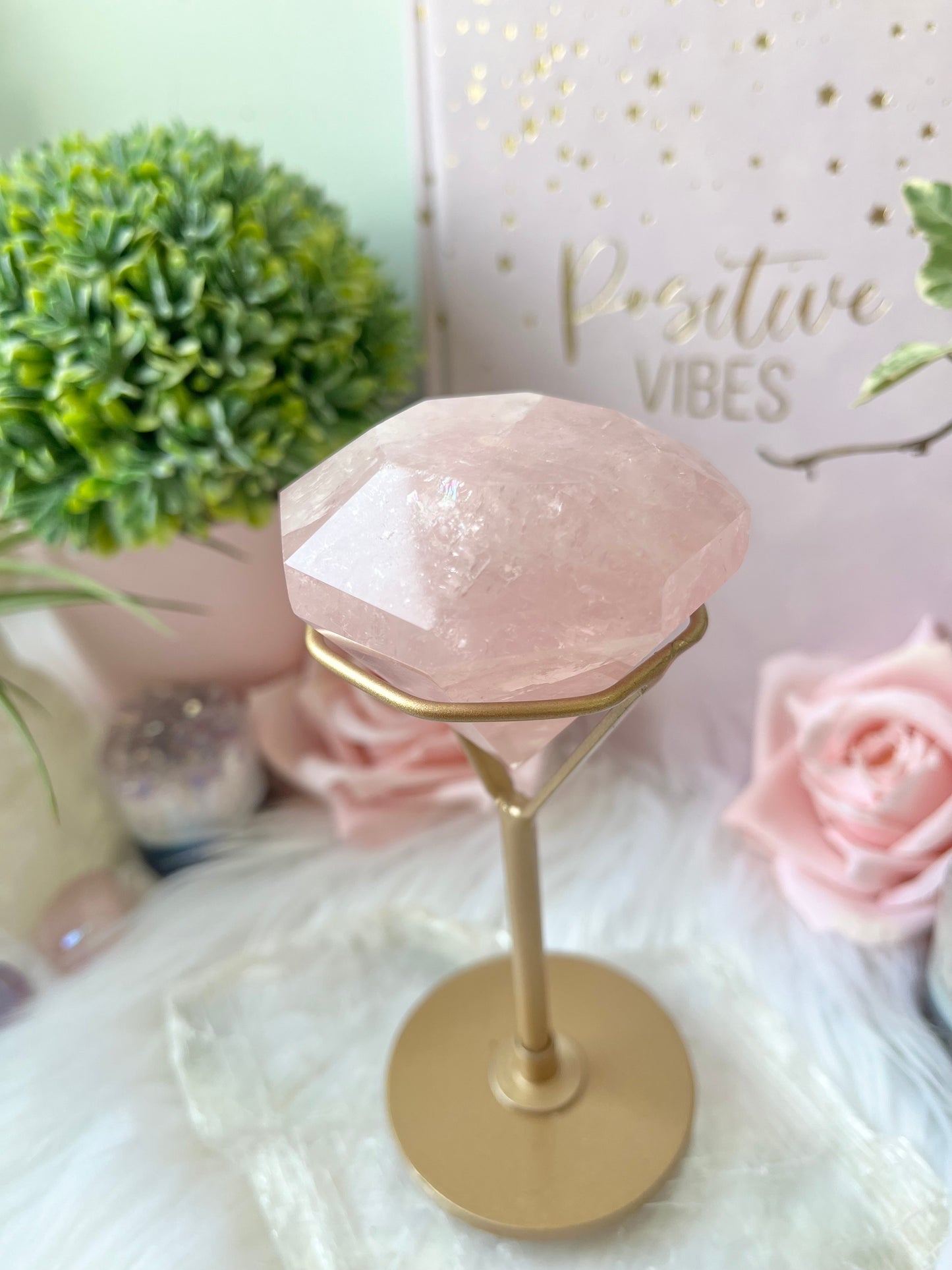 Rose Quartz Diamond with rainbow