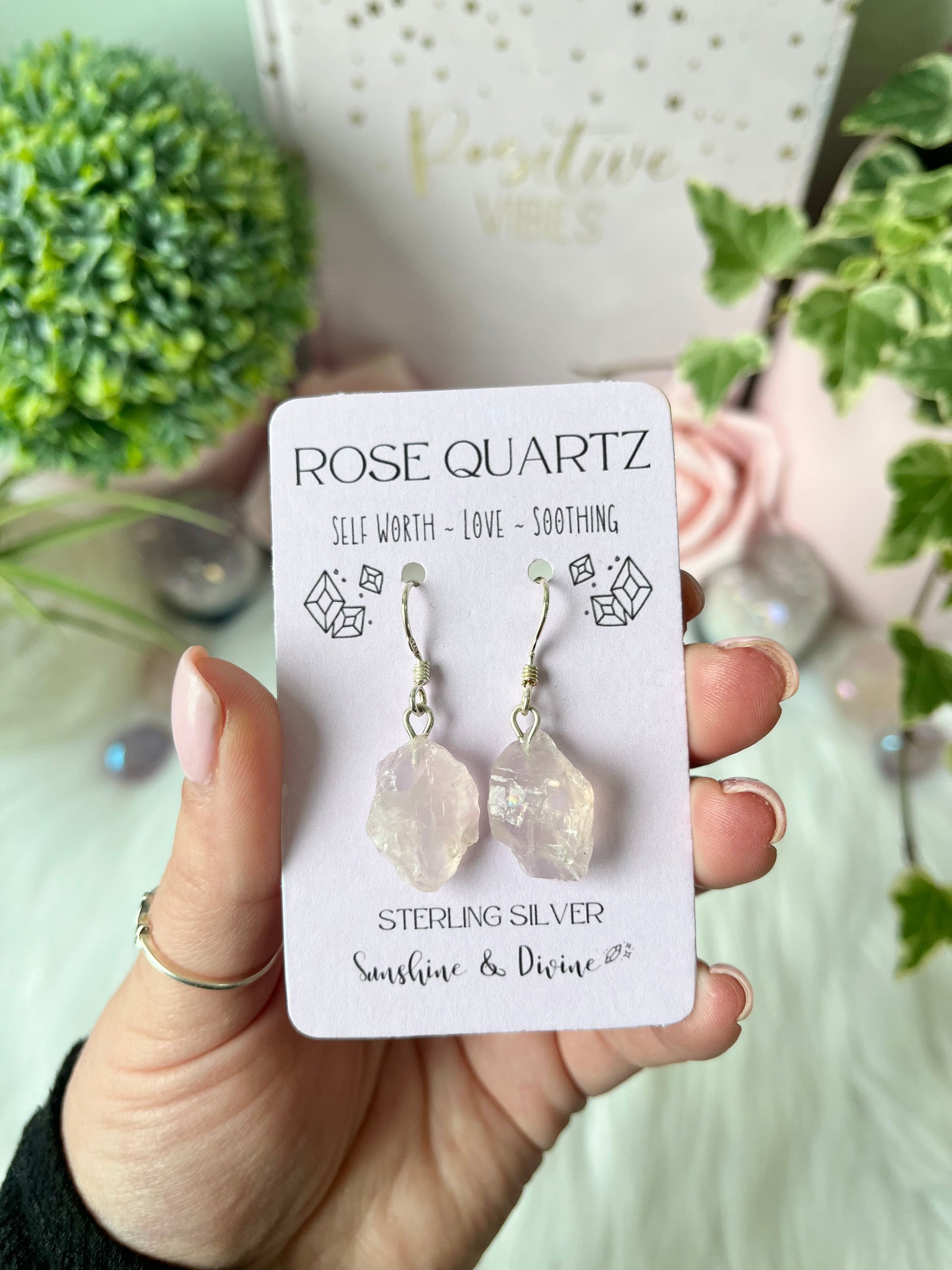 Sterling Silver Raw Rose Quartz Earrings