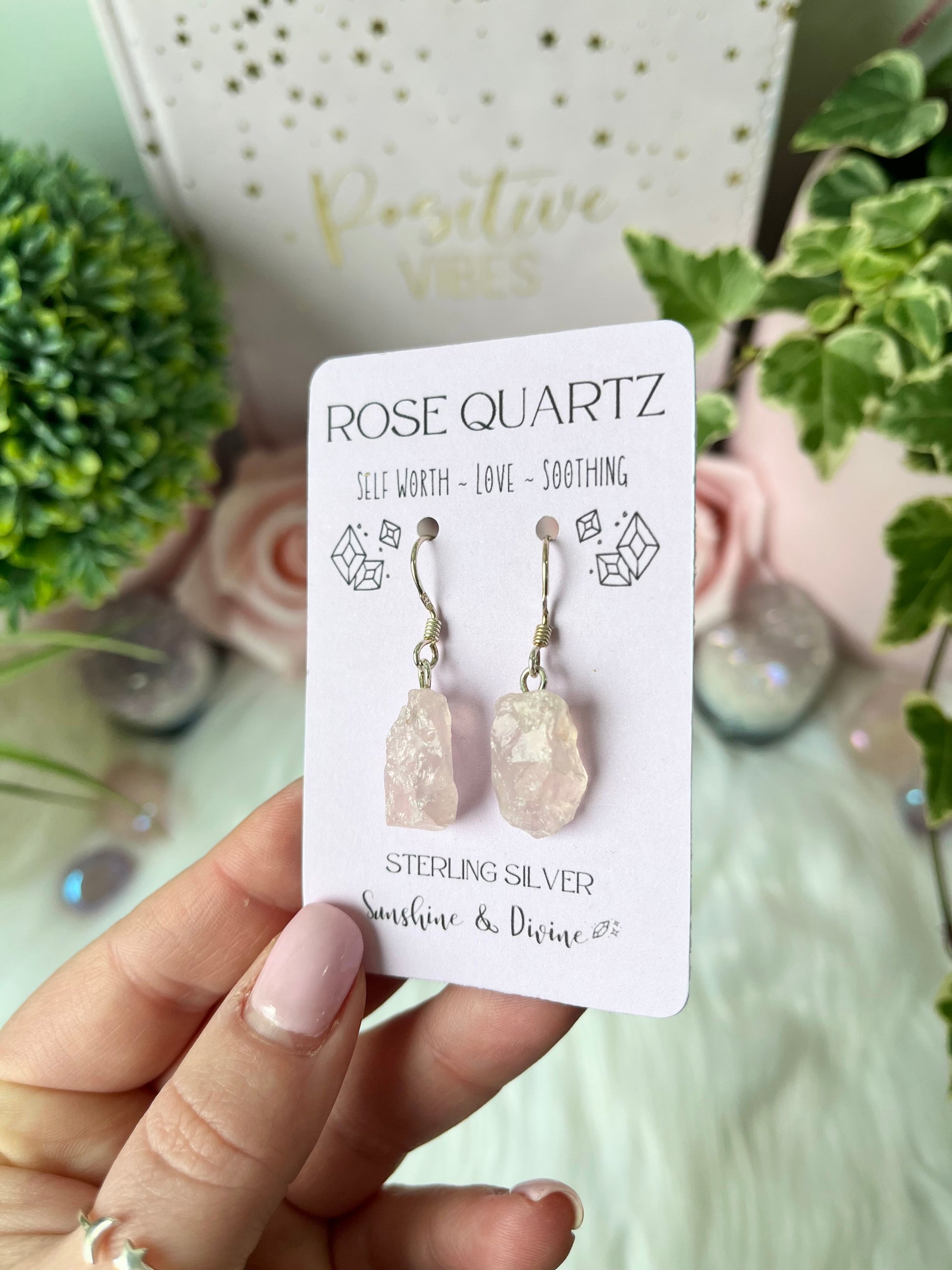Sterling Silver Raw Rose Quartz Earrings