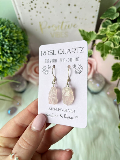 Sterling Silver Raw Rose Quartz Earrings