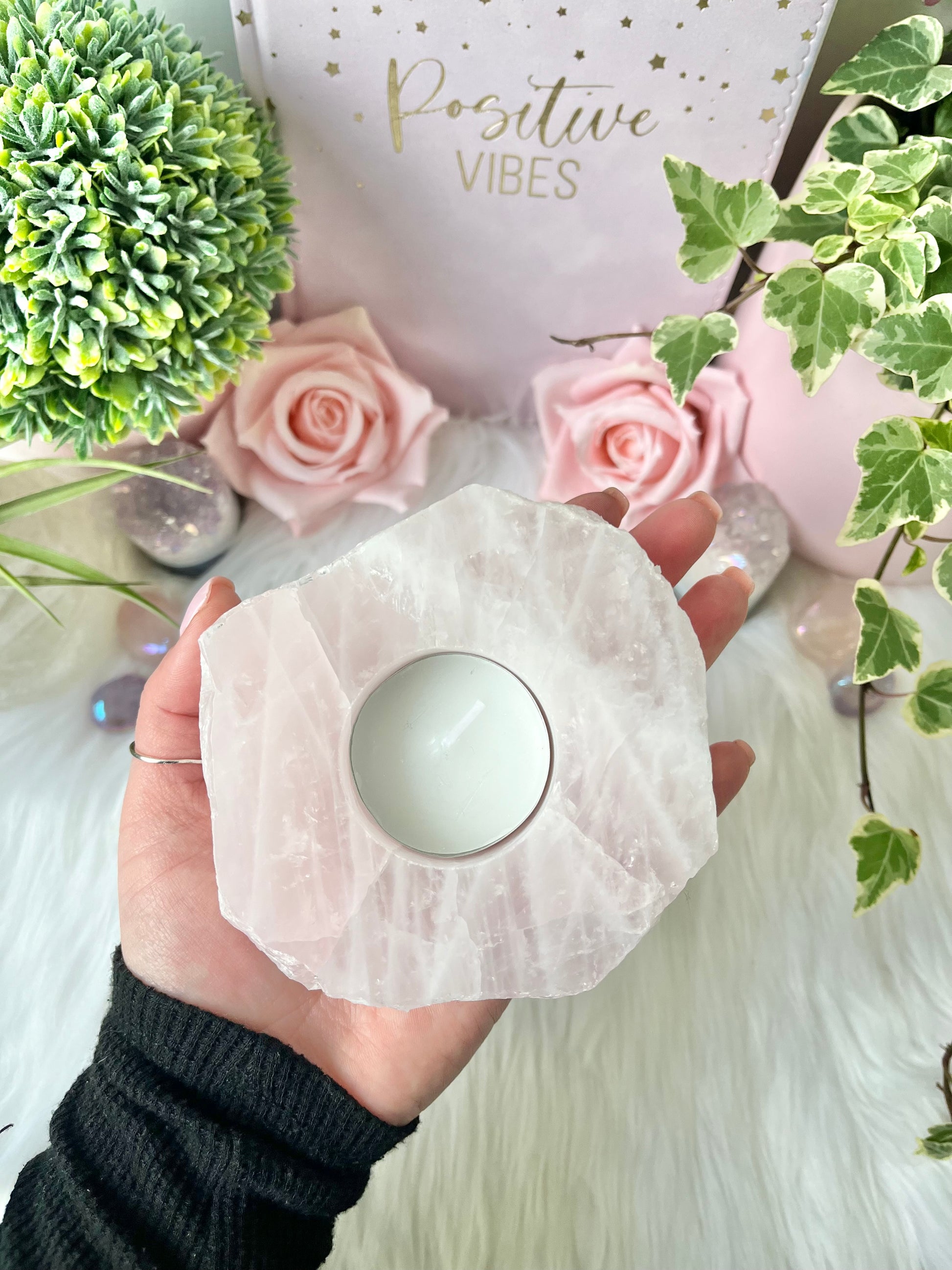Polished Rose Quartz T Light Holder