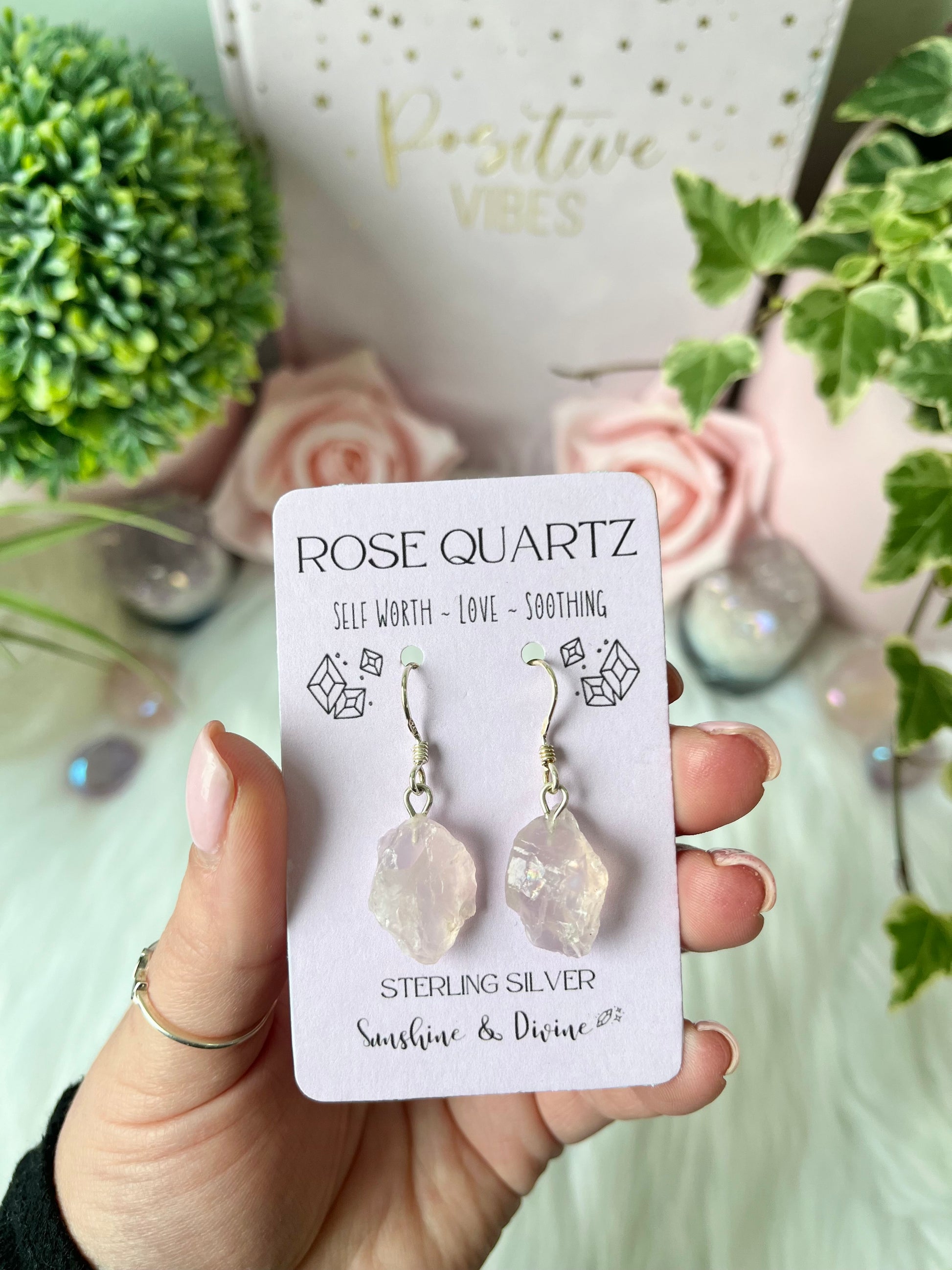 Sterling Silver Raw Rose Quartz Earrings