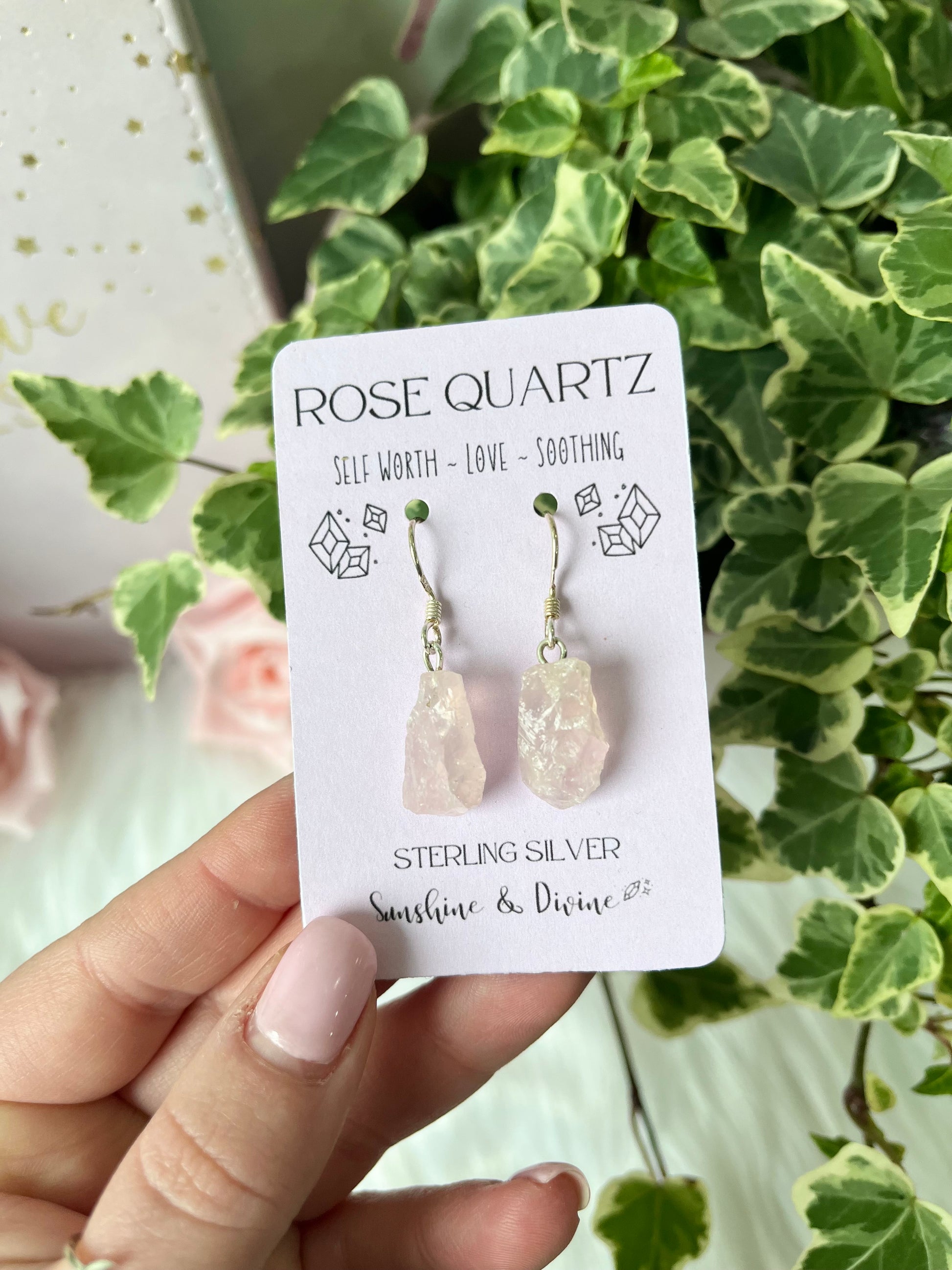 Sterling Silver Raw Rose Quartz Earrings